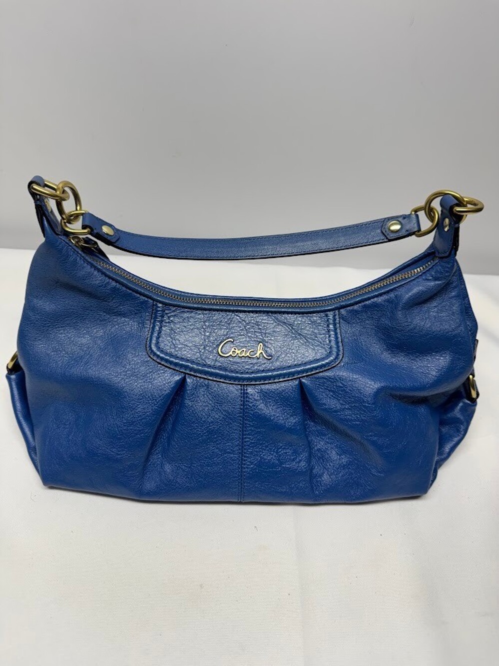 Coach Blue Leather Handbag Shoulder Bag with Gold Hardware